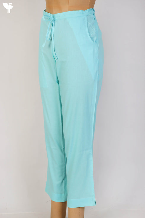 Cambric Cotton Pants In Turquoise Blue